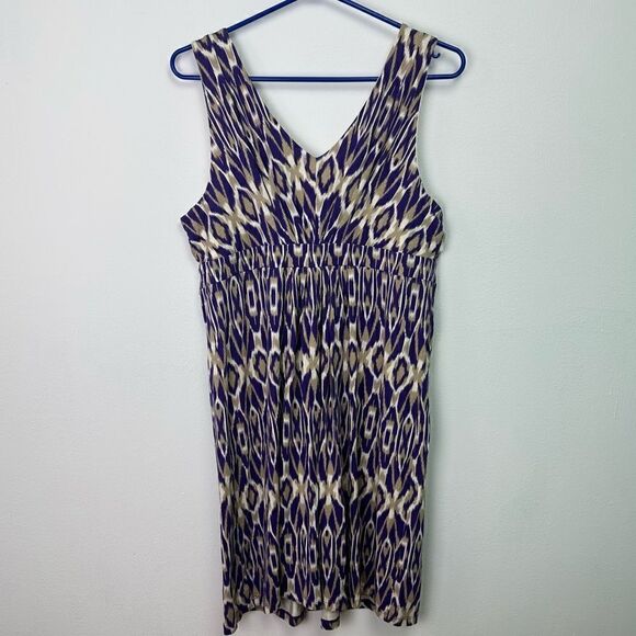 Ann Taylor Loft Sleeveless Dress Ikat Print Size Medium Purple - Picture 1 of 5